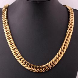 13mm Heavy Stainless Steel 14K Gold Fill Mens Curb Cuban Chain Necklace281c