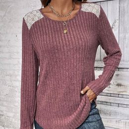 Women's Sweaters Autumn And Winter Solid Round Neck Pit Striped Brushed Lace Hollow Long Sleeve Top Casual Women'