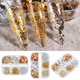 Nail Art Decorations 6 Grid Foil Sequins Stunning Gold Paillette Aluminum Irregular Silk Stripes Flakes DIY Manicure Decoration 230927