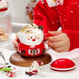 Dinnerware Sets Christmas Table Decoration Creative High Beauty Santa Claus Cup With Lid Spoon Net Red Cartoon Cute Ceramic Large Capacity