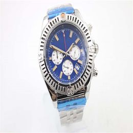 Special Edition Chronometre Quartz Men's Wristwatch Three Zone 48mm Full Stainless Steel Belt Black Face Male Moon Watch Relo239W