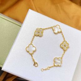 4/four Cleef Leaf Clover Charm 6 Colours Bracelets Bangle Chain 18k Gold Shell Mother-of-pearl for Women Girl Wedding Jewellery Wholesalee