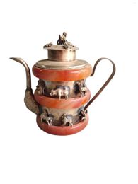 Bottles Chinese Old Handmade Tibetan Silver Porcelain Teapot Zodiac Home Decoration Pot/bottle