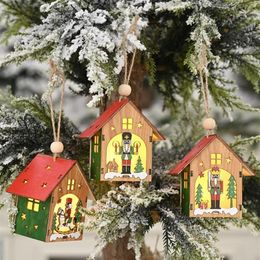 Christmas Decorations Christamas Party Home LED Light Wooden House Nutcracker Soldier Tree Hang Pendant Kids Toy Year 2021183k