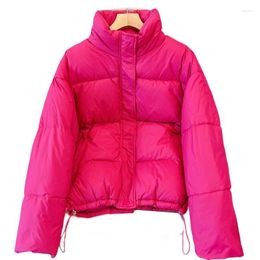 Women's Trench Coats 2023 Cotton Padded Short Parkas Fashion Candy Colour Down Winter Jacket Women Pink Khaki Thick Warm Coat Female