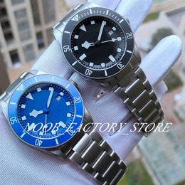 Super Factory s Watch Classic Brushed Steel 42mm Black Blue Rotating Bezel Mechanical 25600 Automatic Movement Fashion Diving 261M