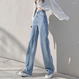 Women's Jeans Gidyq Summer Women Korean Casual Loose Wide Leg Pants Fashion Multi Button Adjustable Female Straight Denim Trousers