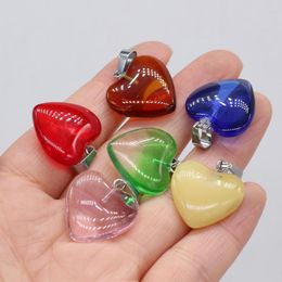 Pendant Necklaces 6PC Natural Crystal Agate Stone Charms Heart Fashion Quartz For Jewelry Making DIY Lady Necklace Accessory 20x20mm