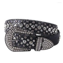 Belts Diamond For Men Fashion White Crystal Stud Decoration Black PU Leather Waist Comfortable Accessories Gothic Y2K Style Belt