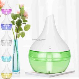 Humidifiers 300ML USB humidifier Electric oil Aromatherapy wood grain Ultrasonic air diffuser with 7 Colours lights for home office Car YQ230927