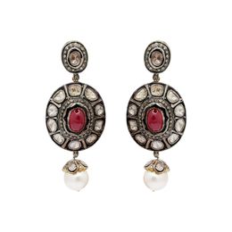 Genuine Ruby Pearl Polki Diamond Drop Earring For Women 925 Sterling Silver Earrings Bridal Jewellery Christmas Gift For Her