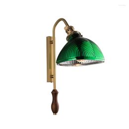 Wall Lamp American Style Copper Postmodern Light Luxury Antique Walnut Wood Living Room Hallway Bedroom Bedside