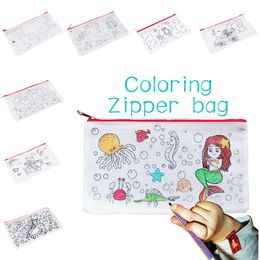 Learning Toys Graffiti Coloring Bag DIY Party Gift Handmade Drawing Toys For Kids Arts Painting Pencil Case Zipper Bag Small Christmas Gift 230926