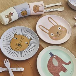 Plates Nordic Dining Plate Cartoon Lion Printed Bamboo Fibre Dishes For Serving Salad Dessert Cake Fruit Kitchen Supplies