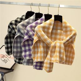 Bow Ties Women Warm Ribbed Protect Cover Neck Plaid Knitted Shawl Sweater Cape Tie Windproof Detachable False Collar Removable Scarf Wrap