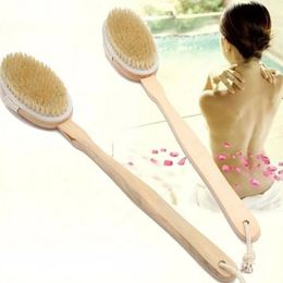 Bath Brushes Sponges Scrubbers Soft Bath Back Massage Brushes Long Wooden Handle Bristle Brush Wet Dry Natural SPA Shower Tools 230927