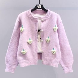 Women's Knits 2023 Women Spring Autumn Three-dimensional Flower Knitted Coats Female Short Cardigan Ladies Loose Sweater Jackets T469