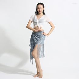 Work Dresses #9860 Belly Dance Clothes In Woman Sexy Short Top V-neck Thin See Through Mini Skirts Ladies Tassel Skirt And Set Women