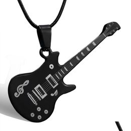 Pendant Necklaces Fashion 316L Stainless Steel Guitar Necklace For Men Pendants Leather Chain Man Necklaces Jewellery Necklaces Pendants Dhpch