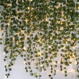 Decorative Flowers & Wreaths 2 3m Artificial Creeper Green Leaf Ivy Vine With 2m LED String Lights Set DIY Wedding Party Light Gar2253