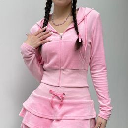 Abito a due pezzi Giacca corta con cerniera rosa Felpe con cappuccio da donna dolci e gonna a strati Abiti da ragazza Kawaii Casual Basic Autunno Streetwear