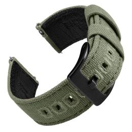 Watch Bands EACHE Fabric Canvas Genuine Leather Straps With Quick Release Spring Bar Green Sailcloth Band307T