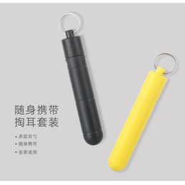 Keychains Black Ear Spoon Cleaner Spring Double-head Rotating 7-piece Picking Tool Key Chain. Color Random.