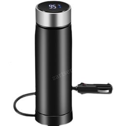 Mugs 12V 24V Portable Car Heating Cup Stainless Steel Water Warmer Bottle Kettle Coffee Mug LCD Display Temperature 230927