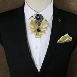 Bow Ties Men's Rhinestone Tie Brooch Set Fashion Business Suit Shirt Collar Flowers Handmade Jewellery Gift British Wedding Accessories