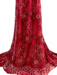 2023 High Quality African French Sequins Lace Embroidery Beaded Fabric Red Bridal Dress Sewing Craft Material Nigerian Women Modern Party Banquet Costume KY-3047