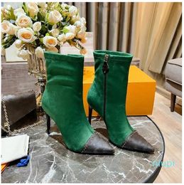 Women Leather Olive Green Suede Ankle Booties Heel Shoes silhouette