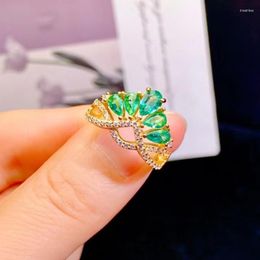 Cluster Rings Vintage Emerald Crown Ring For Wedding Solid 925 Silver Total 1.2ct Natural With 3 Layers Gold Plating
