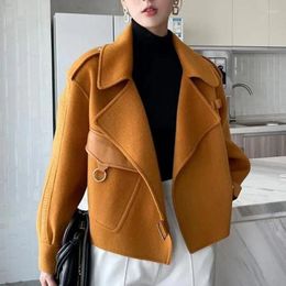 Women's Leather Jmprs Women Faux Woolen Jacket Fall Winter Korean Fashion Coat Blazer Office Lady Long Sleeve Loose Cardigan Outwear Female