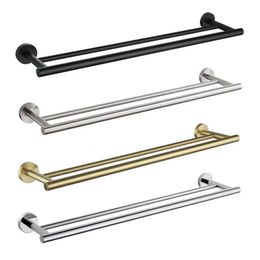 Towel Racks Double Rod Stainless Steel Bathroom Kitchen Holder Rail Black Gold Silver Wall Mounted Washroom Modern Towel Bar Durable Hanger 230927