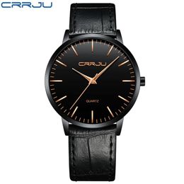 cwp2021 Luxury Mens Watches CRRJU Men Ultra Thin Waterproof Sport Quartz WristWatch Male Slim Leather Strap gift Clock reloj hombr293r
