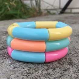 Bangle FishSheep Bohemian Multi Colour Acrylic Bamboo Bracelets for Women Resin Stretchy Beads Stackable Bracelet Set Jewellery Gift 230926