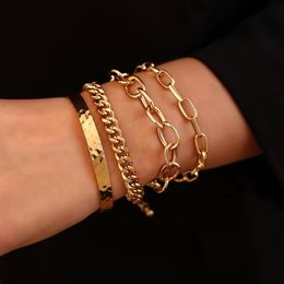 Link Chain Flashbuy Adjustable 4pcs set Punk Bangle Bracelets Sets Women Male Vintage Personality Gold Color Set Jewelry Pulseira220g