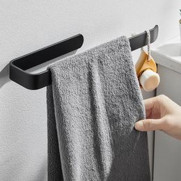 Towel Racks Aluminum Towel Rack Black Towel Ring Bathroom Paper Holder Towel Hanging Rod Toilet Free Punch Wall Hanging Rack Home Organizer 230927