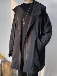 Men's Trench Coats Windbreaker Mid-length Spring Autumn Coat Ded Jacket Korean Trend Handsome Preppy Cape Cloak Punk Streetwear