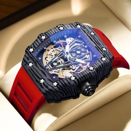 Wristwatches 2023 Fashion Barrel Mechanical Automatic Mens Watches Top Silicone Hollow Out Waterproof Luminous Sports