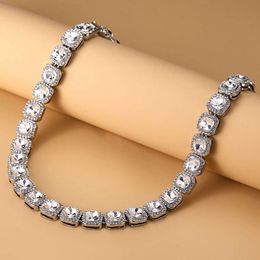 Hip Hop 13mm Geometric Square Ice Candy Chain Full Diamond Punk Necklace Small and Luxury Girl