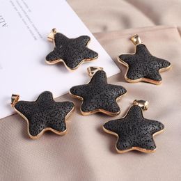 Pendant Necklaces 1PC Selling Natural Black Volcanic Lava Charms Star Shaped Rock For Jewellery Making DIY Necklace Accessories
