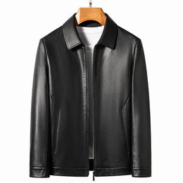 Men's Leather Faux YN2335 Spring and Autumn Genuine Polo Mock Neck Jacket Fashion Slim Sheepskin Coat Black Grey Husband Gift Youth 230927