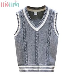 Waistcoat Boys Girls School Uniform Waistcoat Casual Knitted Sweater Vest V Neck Preppy Style Outerwear Children Spring Autumn Clothing 230926