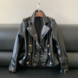 Women's Leather Faux Leather Real Leather Jacket Coat Women Zippers Genuine Leather Sheepskin Motorcycle Fashion Luxury Brand Designer Ladies Tops Plus Size 230927