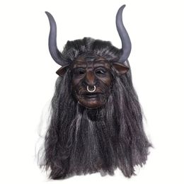 1pc Men's Animal Horn Mask Cow Head Monster Mask, Horror Halloween Masquerade Carnival Cosplay Party Costume Props