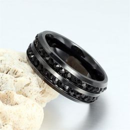 Titanium Steel Set Diamante Men And Women Fashion Rings Black 8mm Size 7-13256g