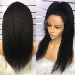 Glueless natural Kinky Straight Lace Front Wig Human Hair For Women With Kinky Edges Baby Hair Yaki Straight HD 360 full Lace Frontal Wigs 14inch 130% pre plucked