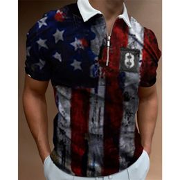 DIY Clothing Customized Tees & Polos Flag printing short sleeved casual round neck pure cotton T-shirt men's zipper POLO shirt