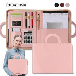 Filing Supplies A4 Portfolio Folder Padfolio Women Business Briefcase Folding Handle Leather Zipper Notebook Calculator File Documents Organiser 230927